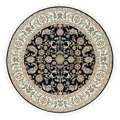 6'x6' Azul Vulcano 100% Lana Anudada a Mano 250 Nain KPSI Alfombra Oriental Redonda