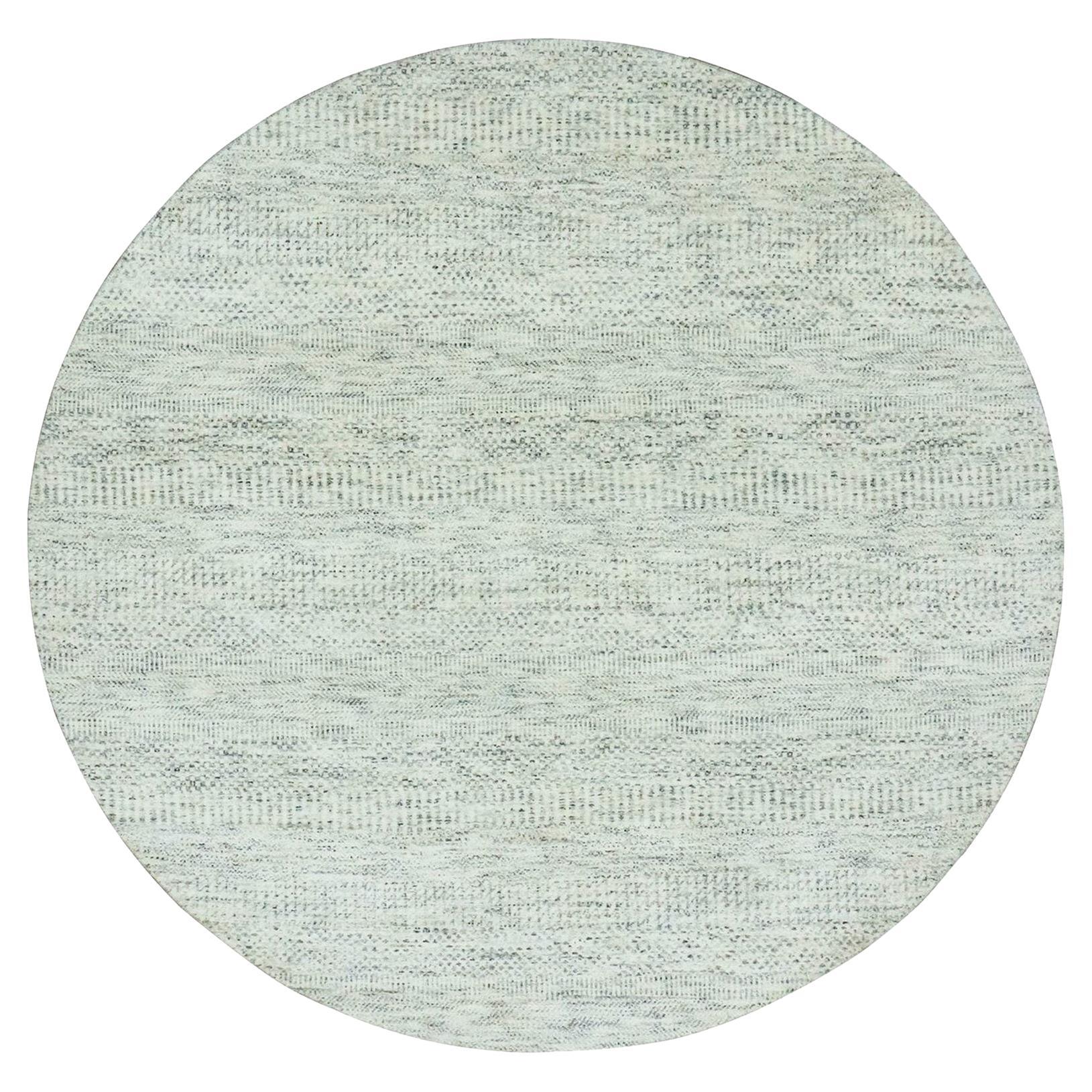 6'x6' Wickham Gray Hand Knotted Grass Design Modern Undyed Wool Round Rug