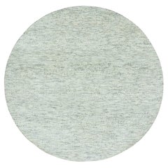 6'x6' Wickham Grauer handgeknüpfter, moderner, runder Teppich aus unbefärbter Wolle in Grasdesign