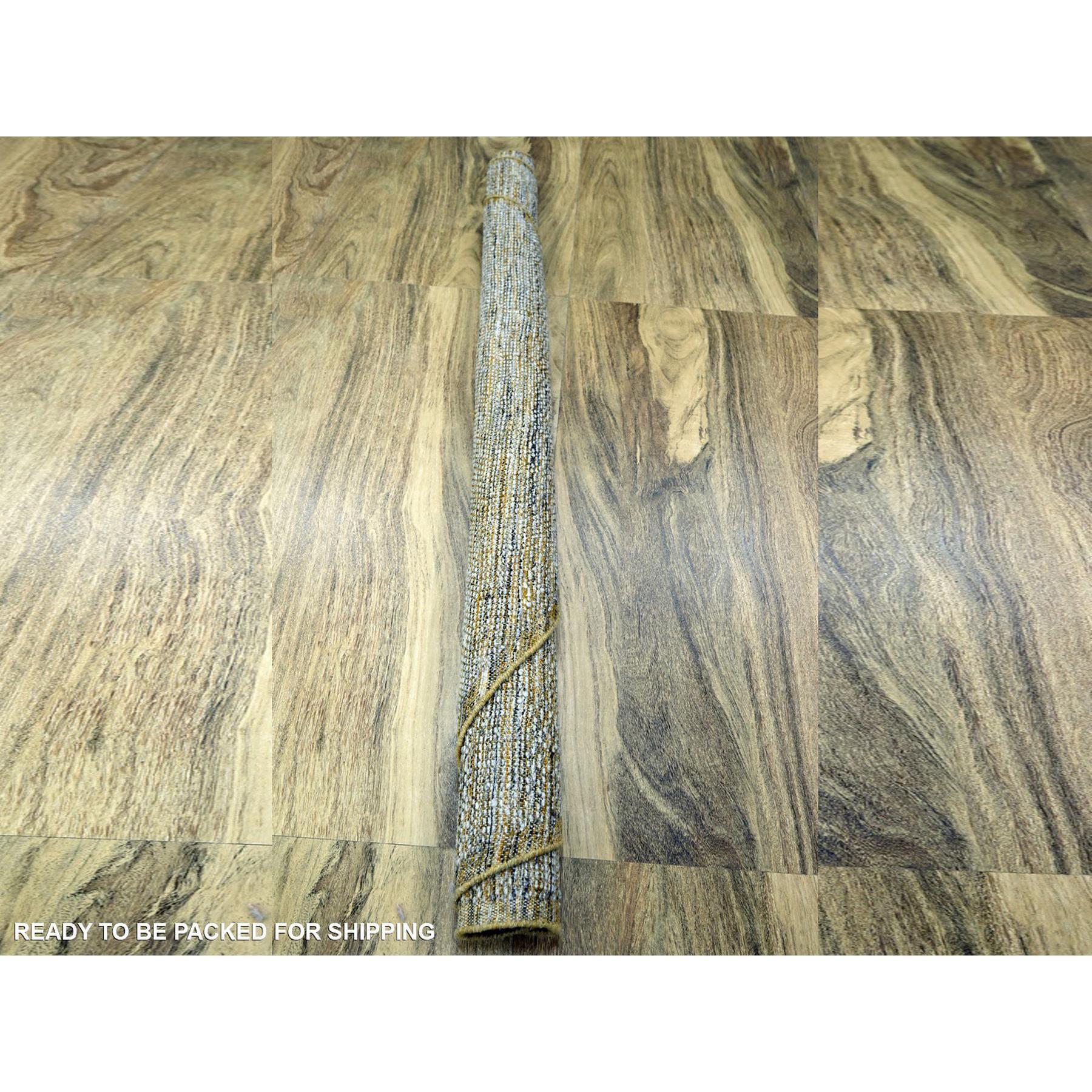 Contemporary 6'x6' Yellow Hand Knotted Oxidized & Distressed Grass Design Wool Round Rug For Sale