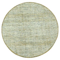 6'x6' Yellow Hand Knotted Oxidized & Distressed Grass Design Wool Round Rug