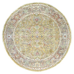 6'x6' Gelb Peshawar mit Bijar Garus Design Handgeknüpfter Wollteppich rund