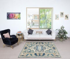 6x6.6 Ft One of a kid Vintage Handmade Turkish Area Rug, 100% Wool, Circa 1980