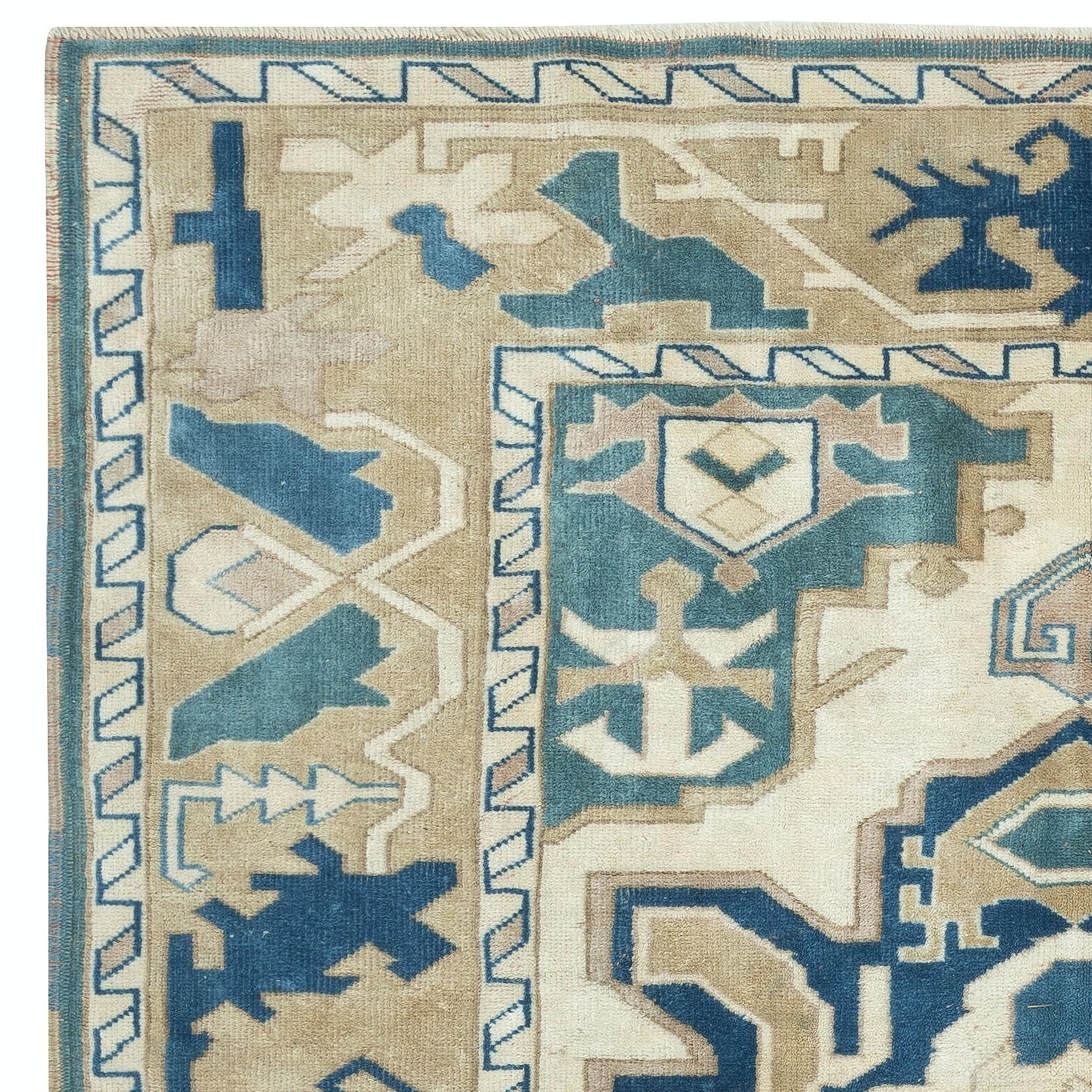 Annodato a mano 6x6.6 Ft Un esemplare unico di Vintage By, Tappeto Turco fatto a mano, 100% Lana in vendita