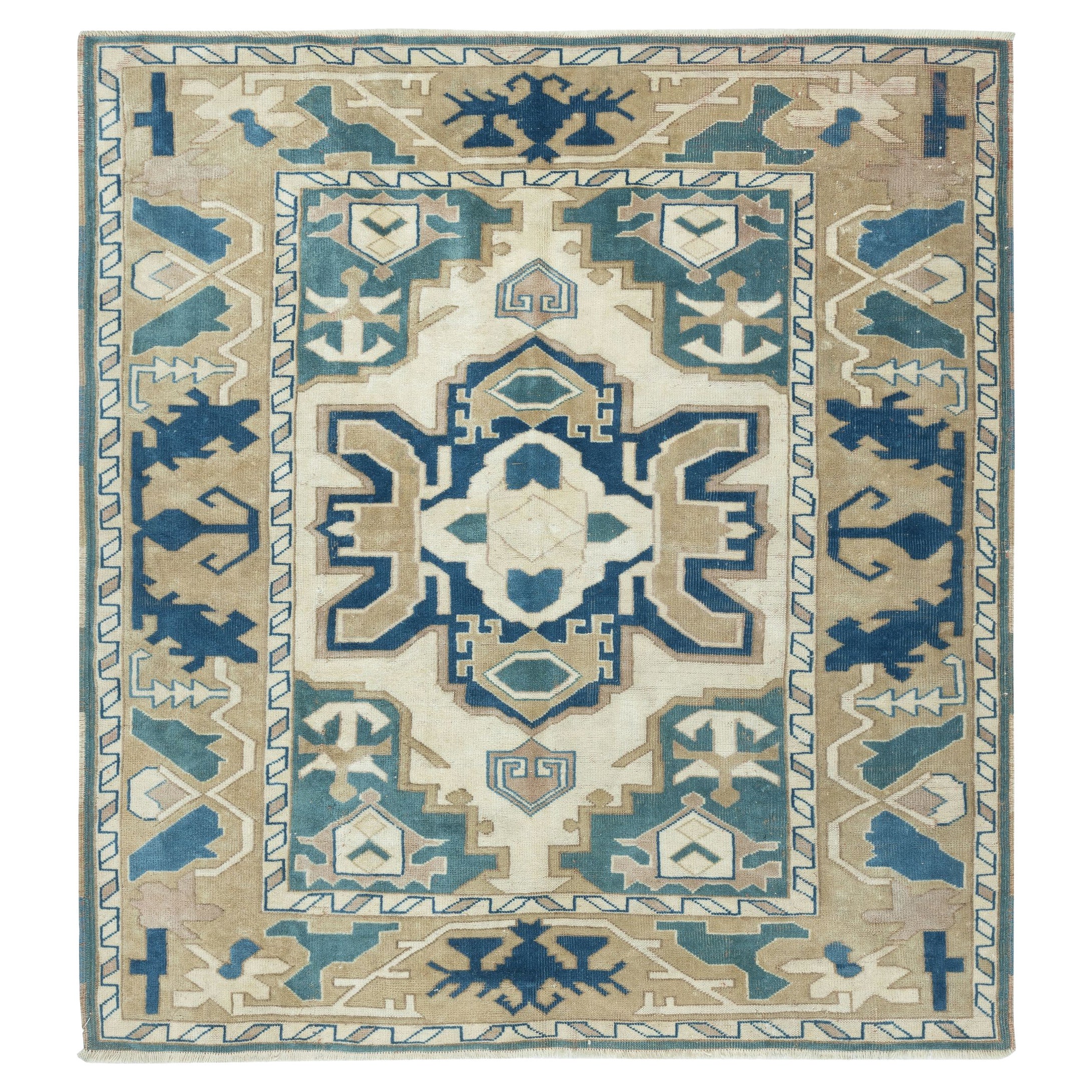 6x6.6 Ft Un esemplare unico di Vintage By, Tappeto Turco fatto a mano, 100% Lana in vendita