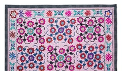 6x6.9 ft Mid-Century Embroidered Wall Hanging, Bedspread. Cotton Pink Tablecloth