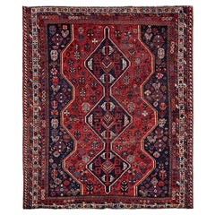6'x7' Ruby Red Vintage Persian Qashqai Hand Knotted Pure Wool Squarish Rug