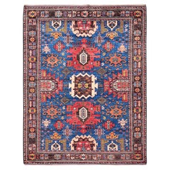 6'x7'10" Blue Afghan Ersari Caucasian Design Revival Hand Knotted Soft Wool Rug