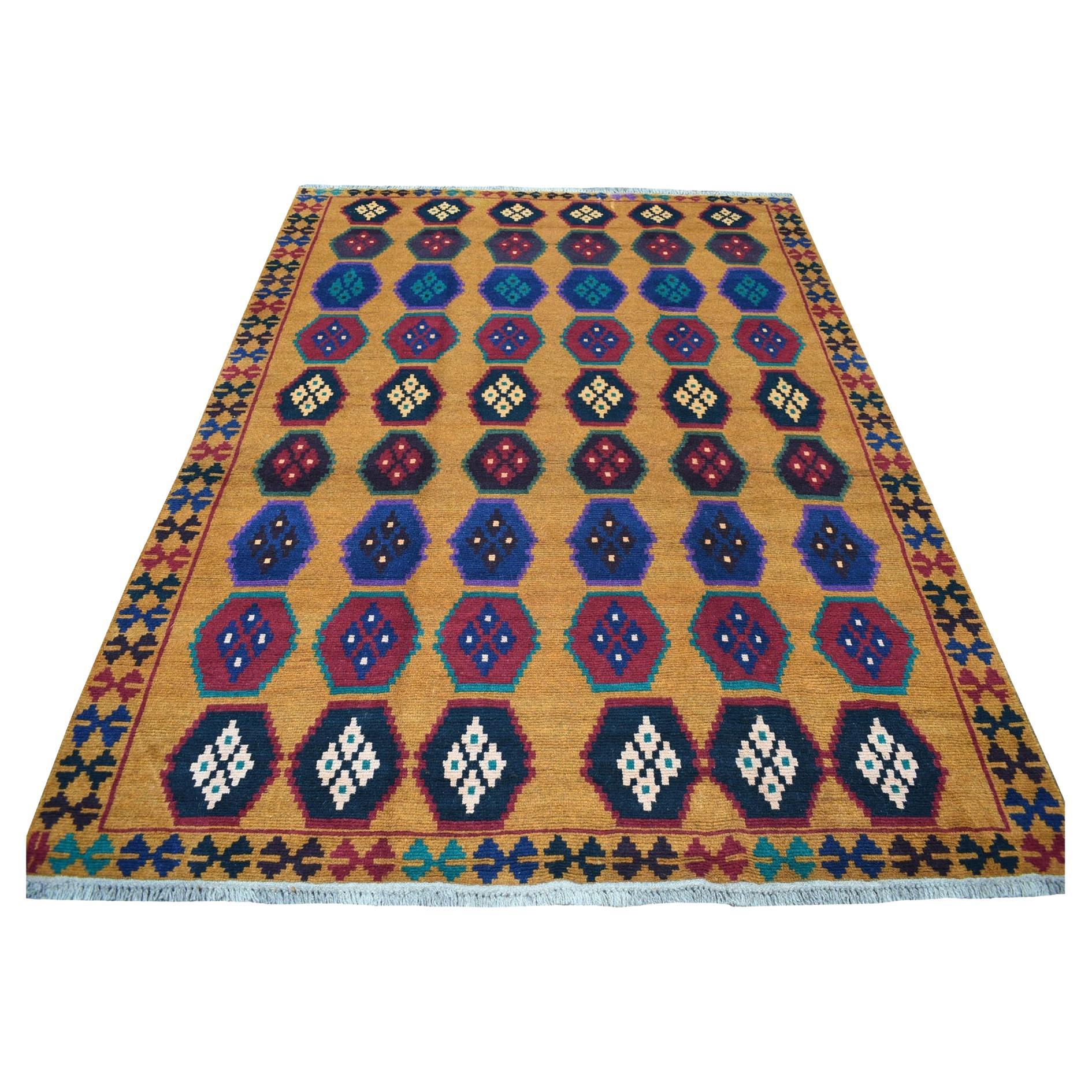 6
x7
10" Arancione Disegno Geometrico Colorato Afgano Baluch Tappeto di Lana Annodato a Mano