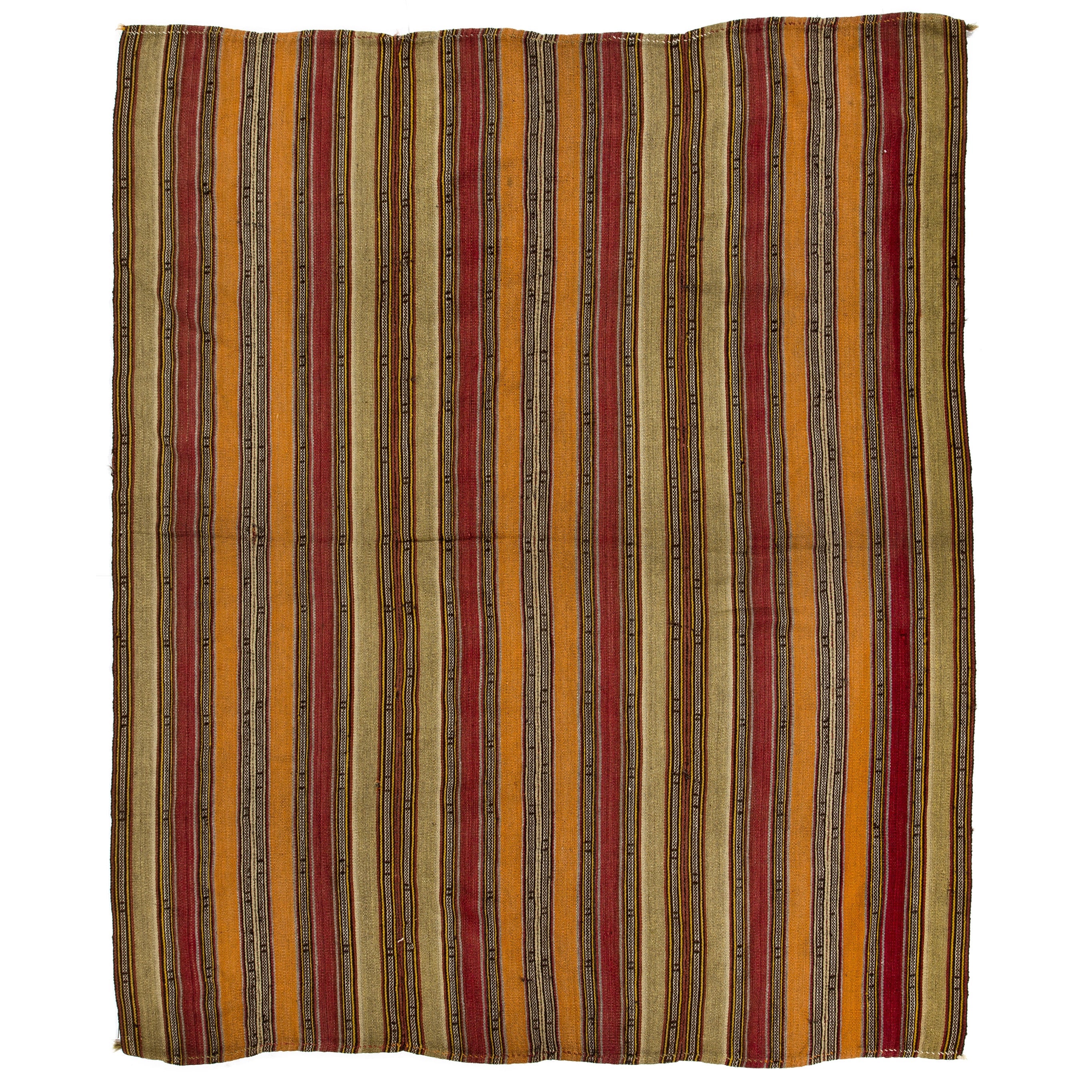 Rug & Kilim turco colorato e tessuto a mano con bande verticali, 100% lana, 6x7.2 Ft