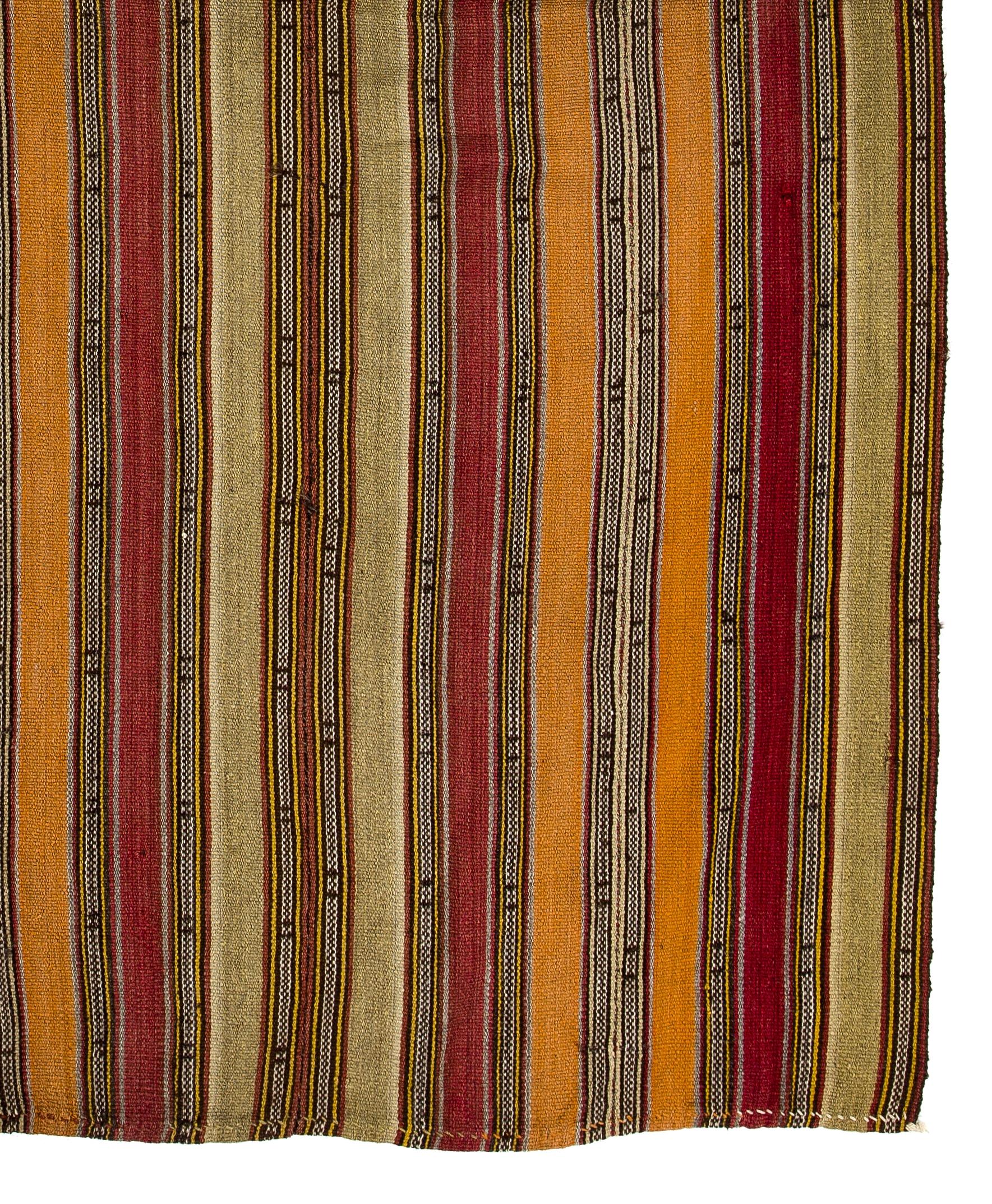 20th Century 6x7.2 Ft Colorful Handwoven Turkish Kilim Rug with Vertical Bands, 100% Wool For Sale