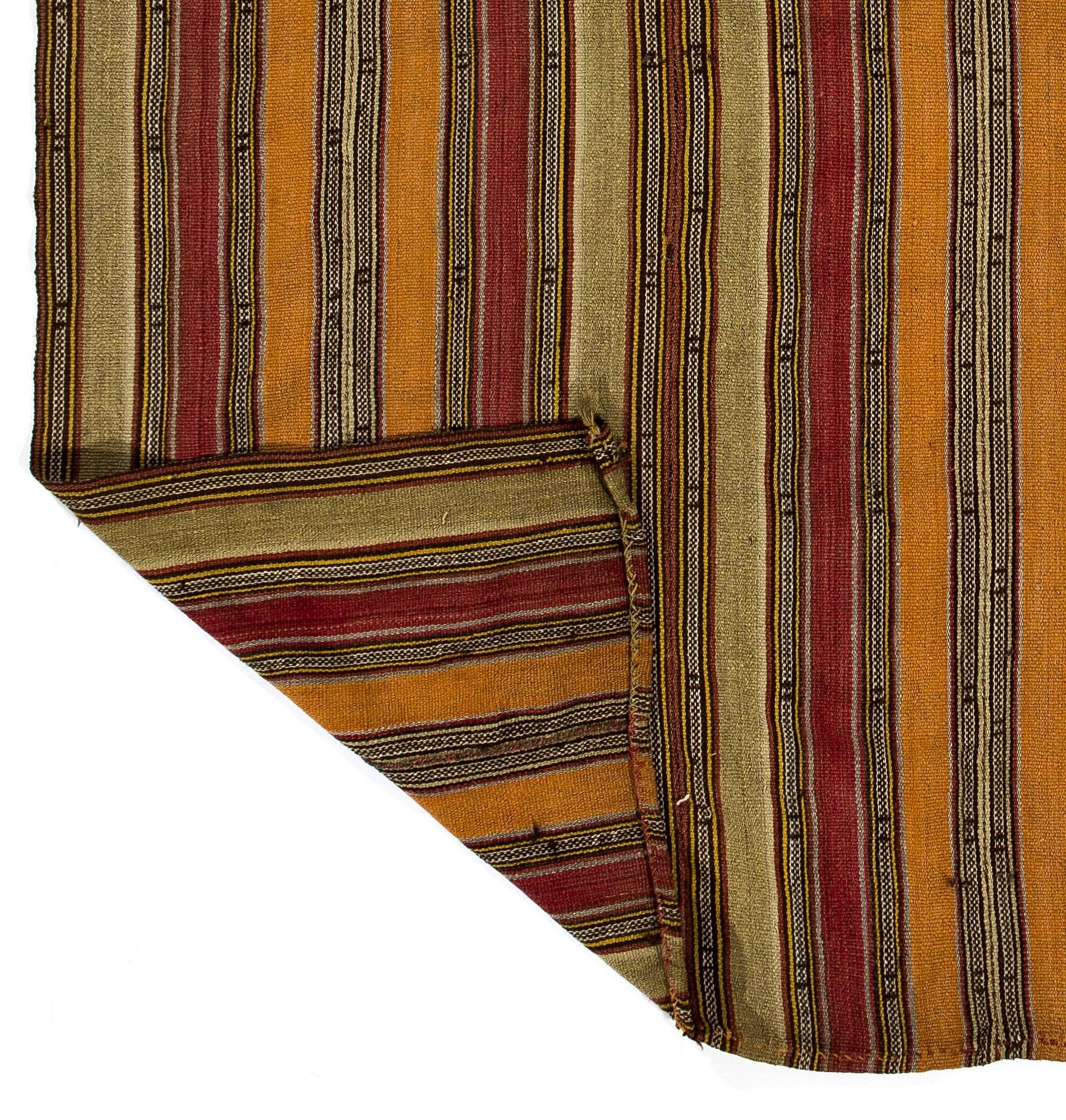 6x7.2 Ft Colorful Handwoven Turkish Kilim Rug with Vertical Bands, 100% Wool For Sale 1