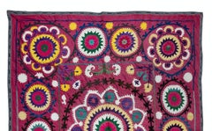 Embroidered Wall Hanging, Suzani Tablecloth, Vintage Bedspread in Red