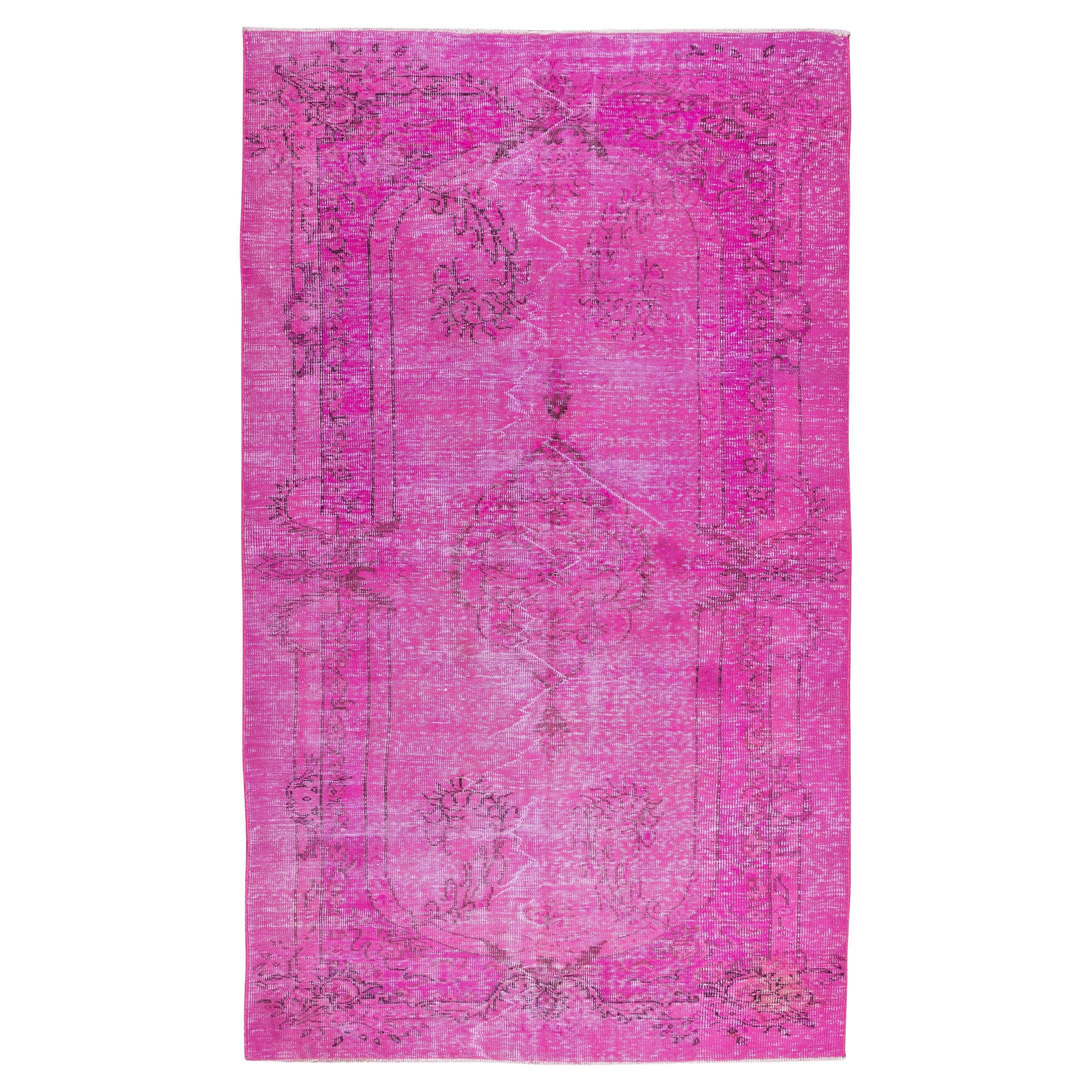 Modern Home Decor Pink Carpet, Hand Knotted Anatolian Vintage Area Rug