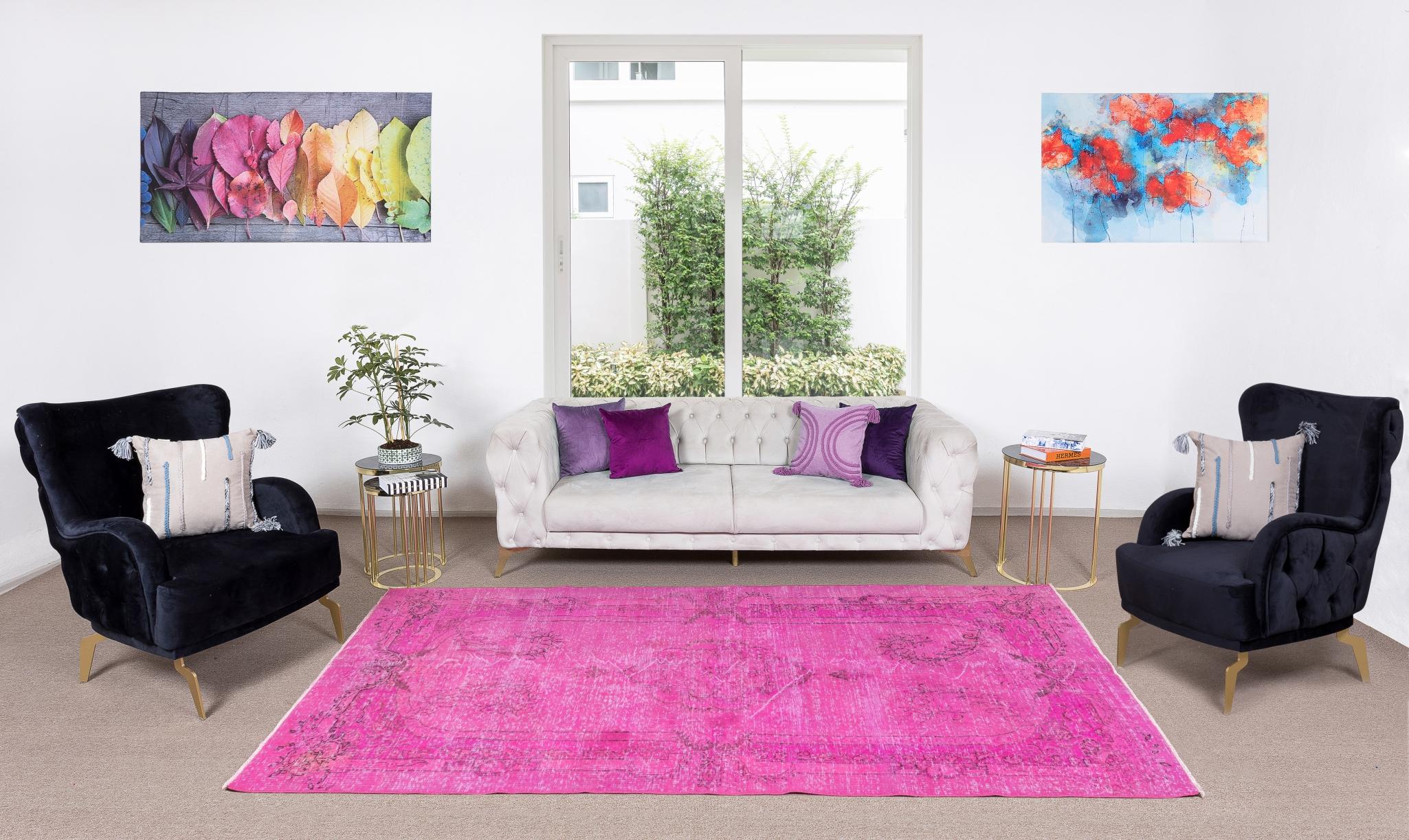 Moderno Tappeto rosa Modern-Decor 6x7.3 ft, Tappeto di lana turca annodato a mano in vendita