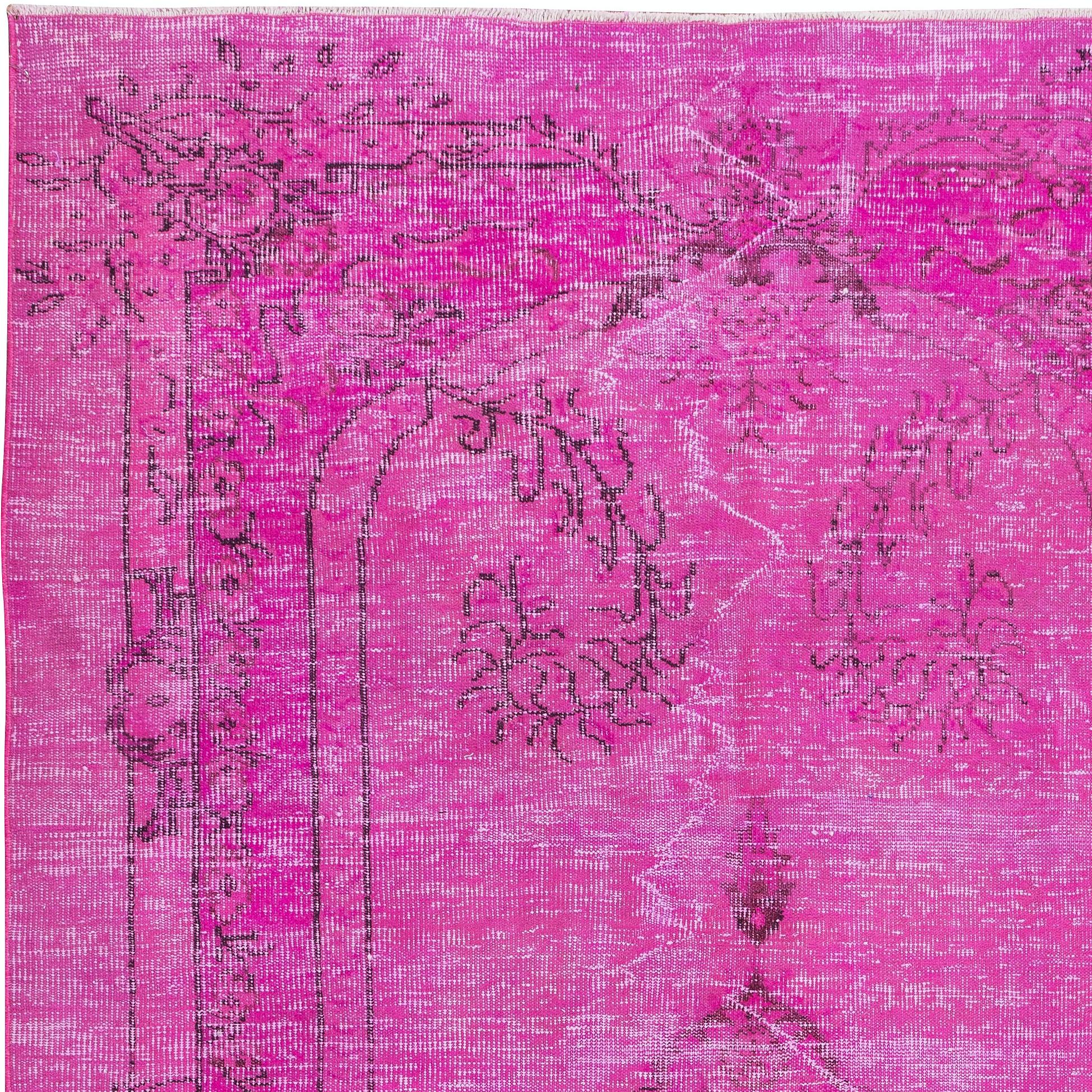Turco Tappeto rosa Modern-Decor 6x7.3 ft, Tappeto di lana turca annodato a mano in vendita