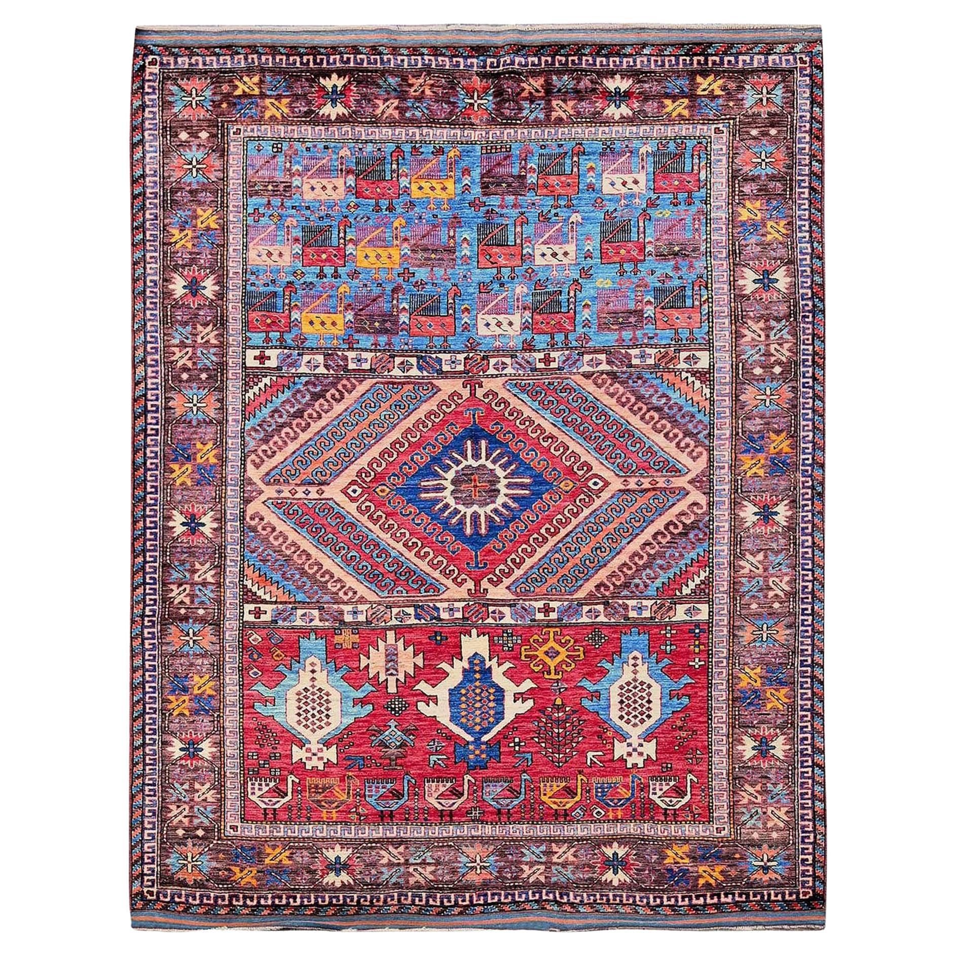 Alfombra de lana anudada a mano con un colorido diseño afgano Ersari Caucasian Revival de 6
x7
4