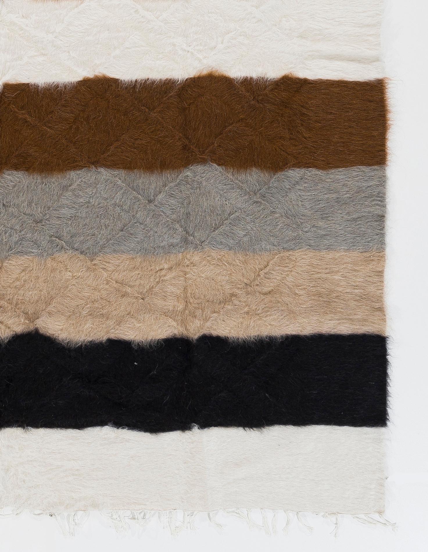 Hand-Woven 6x7.4 Ft Soft Mohair Wool Kilim Rug, Floor Covering, Bed Cover, Sofa Throw For Sale