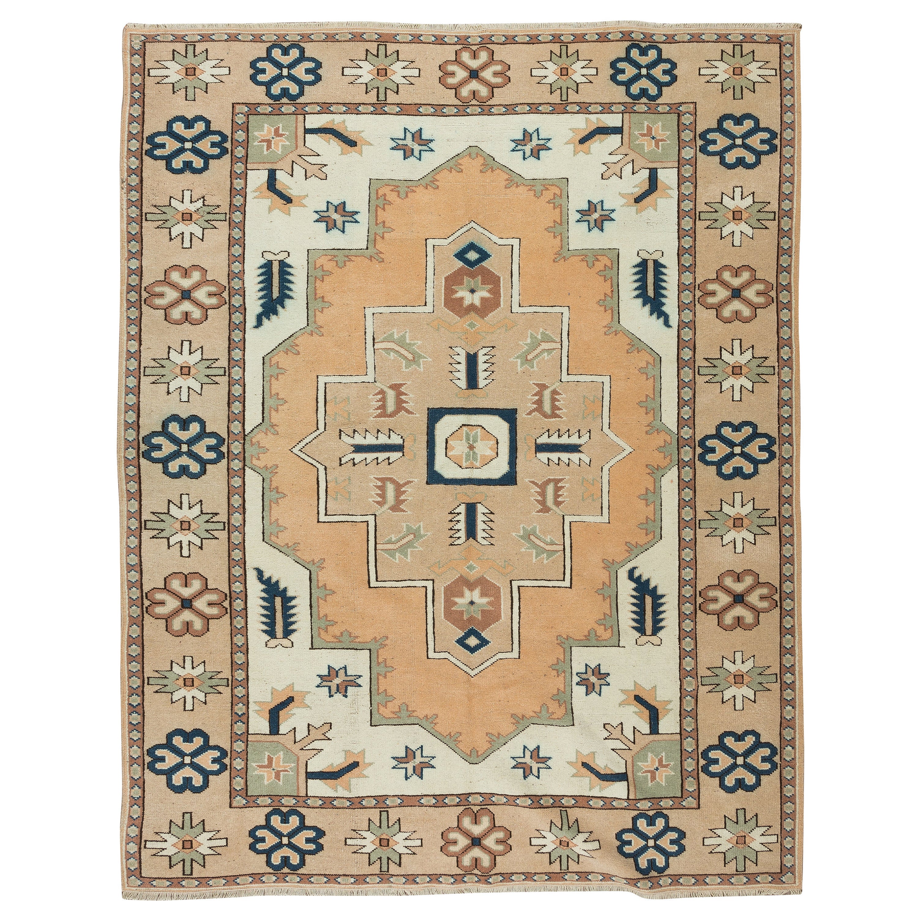 6x7.7 Ft Moderner türkischer Teppich, aus Wolle, handgefertigter Teppich in geometrischem Design, aus allen Wollen