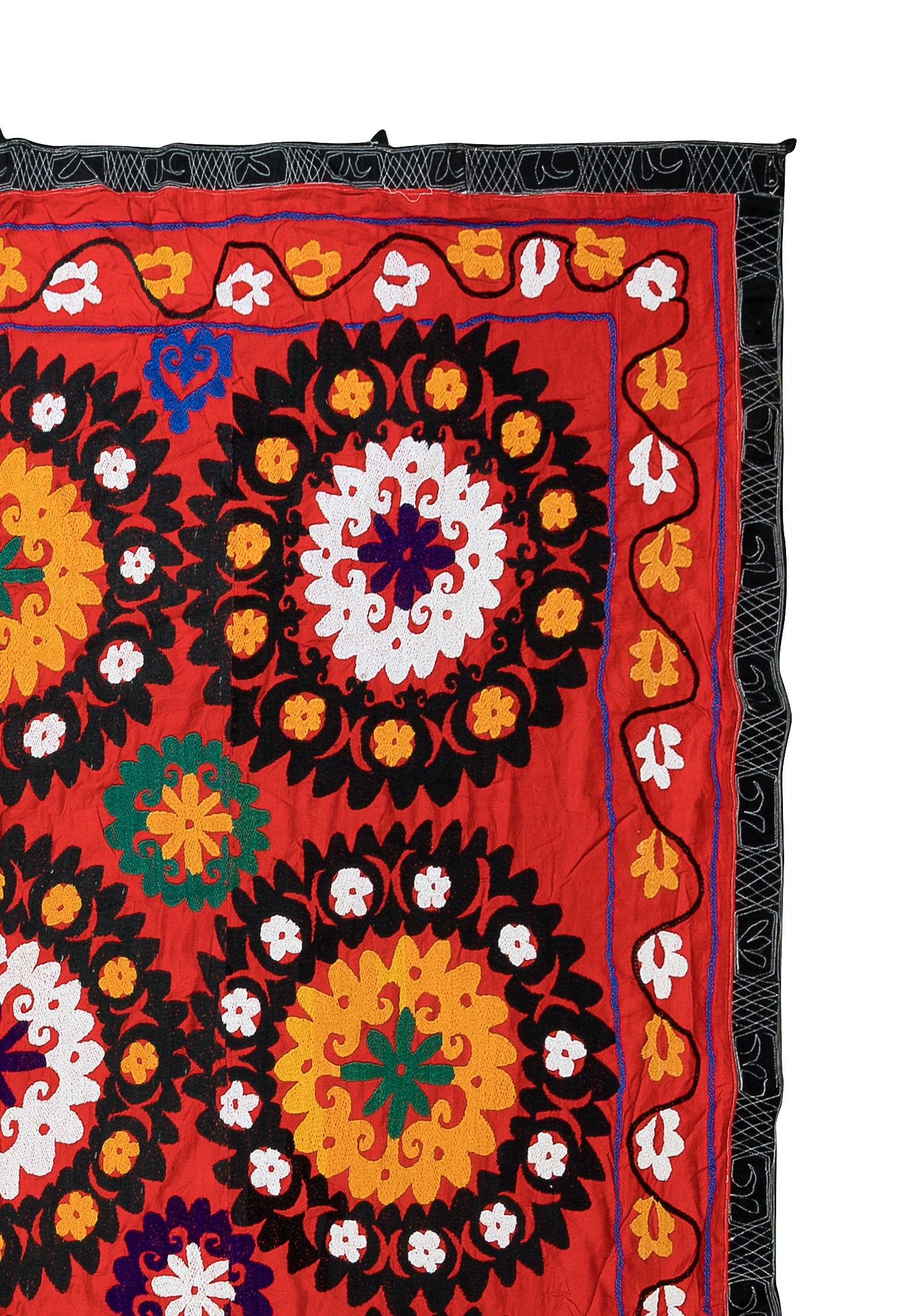 Suzani, a Central Asian term for a specific type of needlework, is also the broader name for the hugely popular decorative pieces of textile that feature this needlework in vivid colors with bold, expressive floral and botanical designs, natural