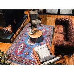 6'x7'8" Blue Afghan Ersari with Caucasian Design Revival Hand Knotted Wool Rug