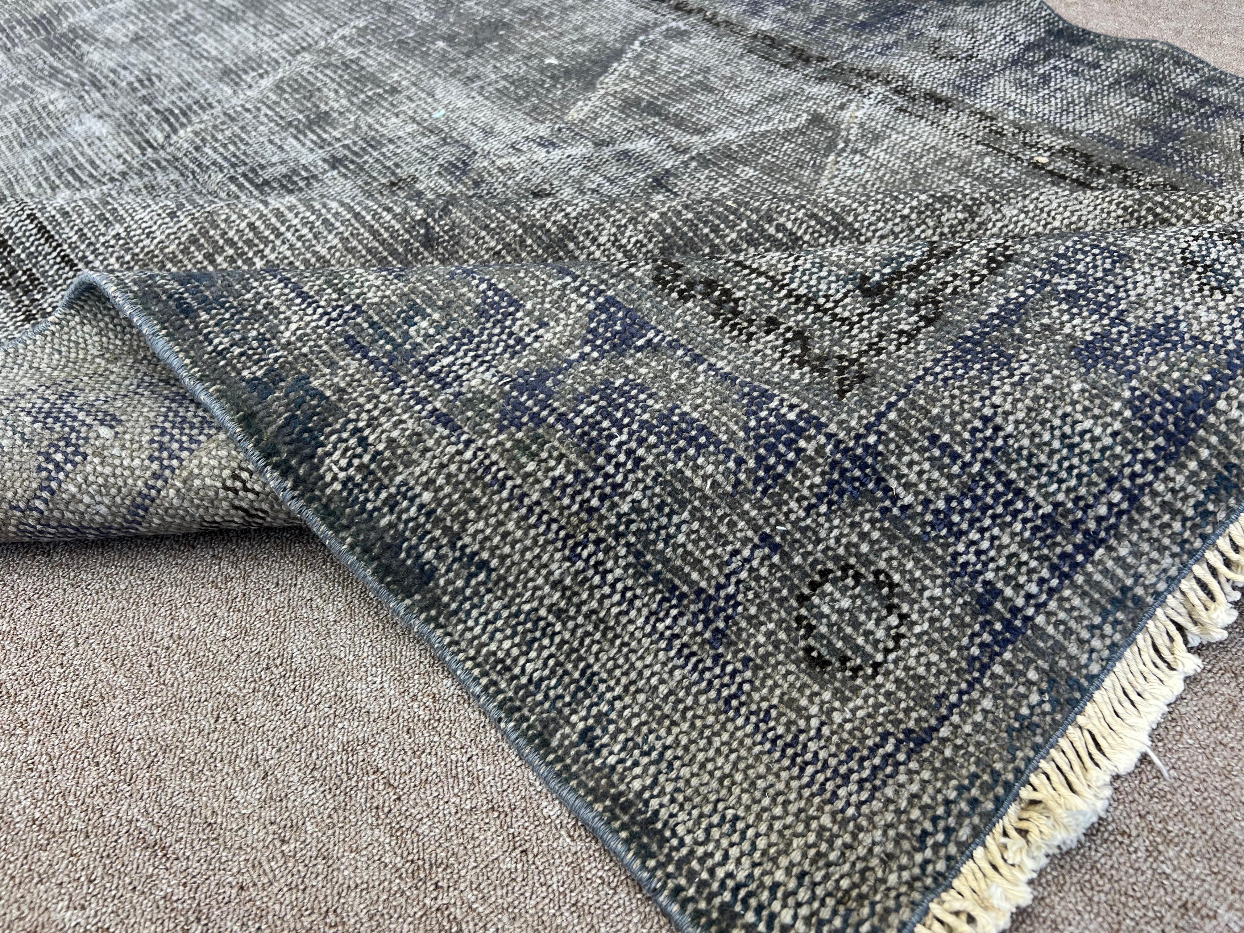 6x7.8 Ft handgefertigter türkischer Vintage-Teppich in Grau & Braun für Moderne Inneneinrichtung im Angebot 5