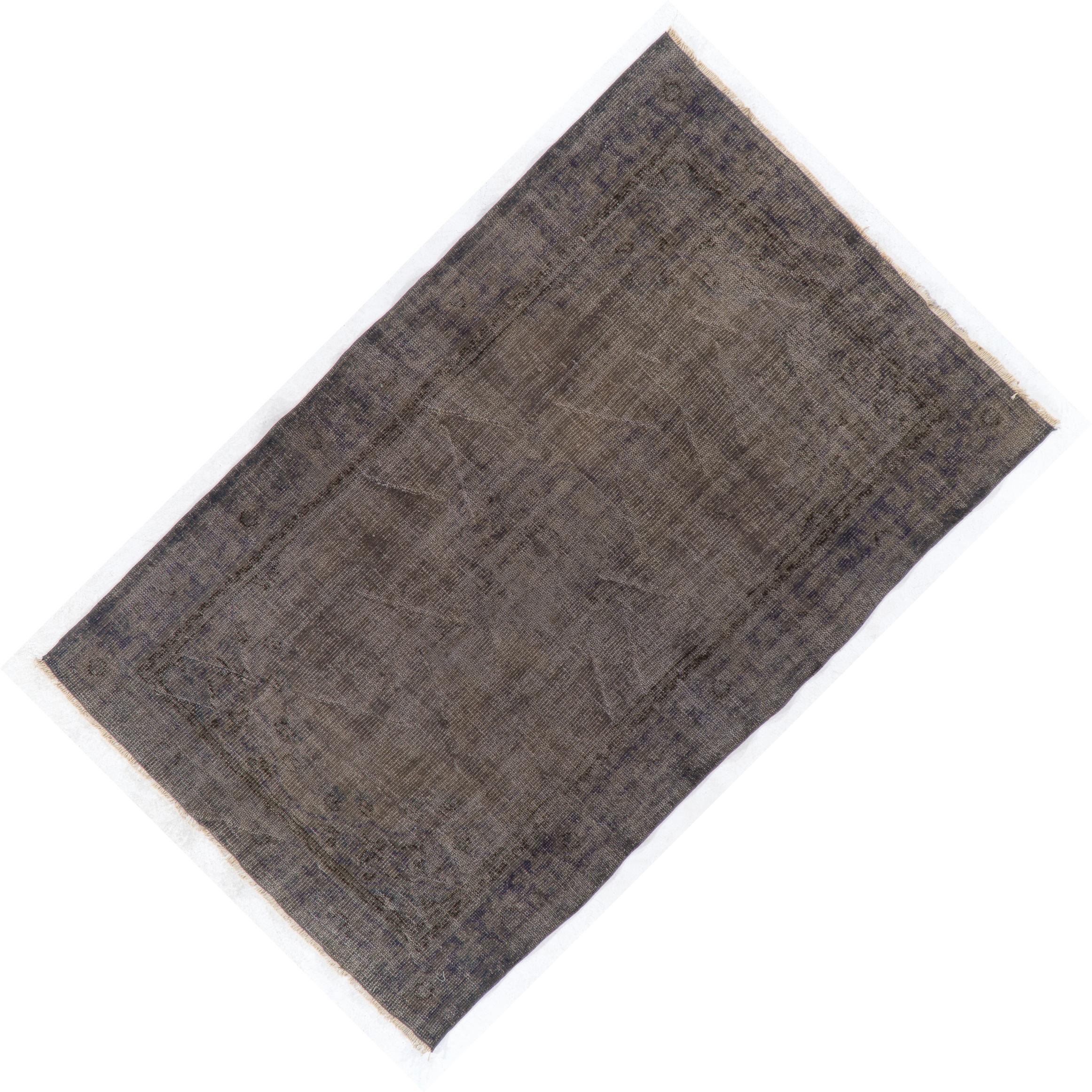 Wool 6x7.8 Ft Vintage Handmade Turkish Area Rug in Gray & Brown for Modern Interiors For Sale