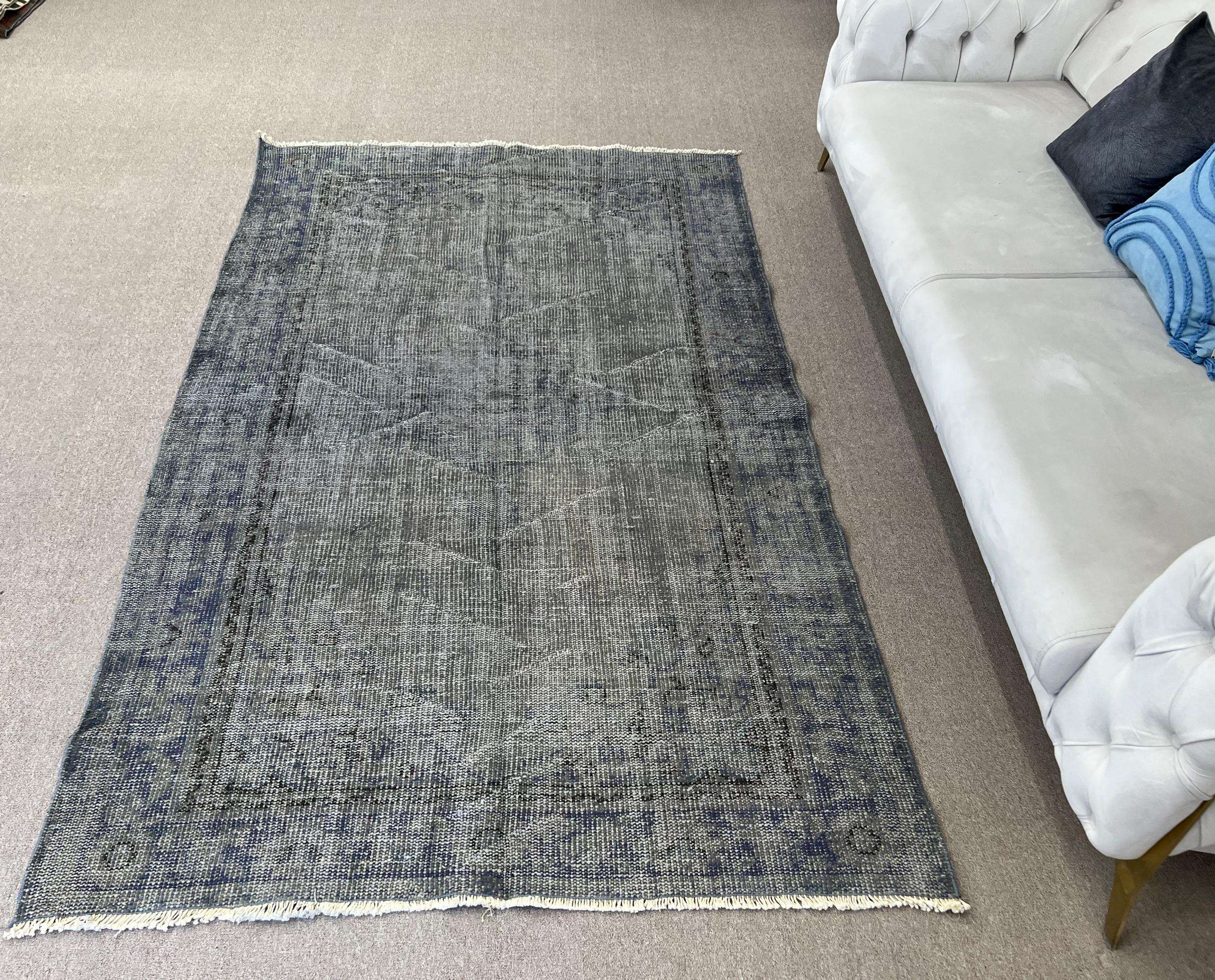 6x7.8 Ft Vintage Handmade Turkish Area Rug in Gray & Brown for Modern Interiors For Sale 1