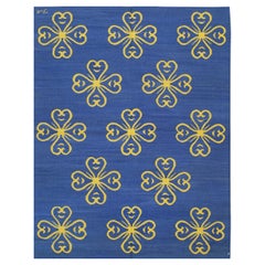 6x8 Blue Handwoven Wool Stylized Clover Motif Geometric Modern Carpet Rug