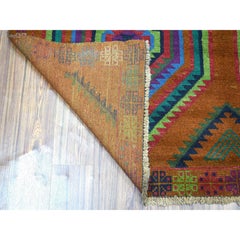 6'x8' Brown Colorful Afghan Baluch Hand Knotted Geometric Design Pure Wool Rug