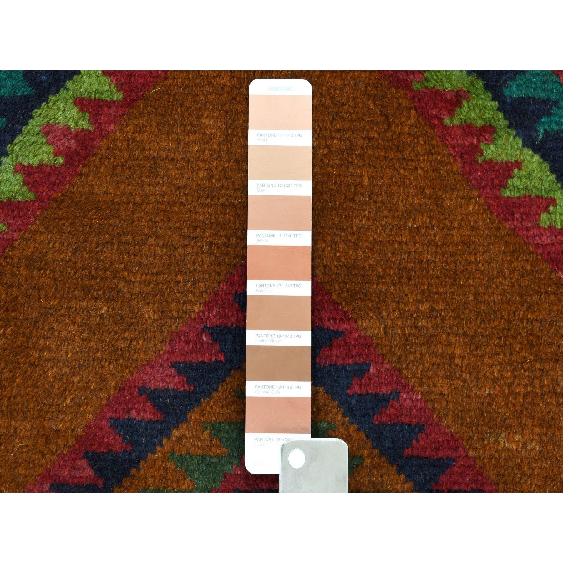 Tribal 6'x8' Brown Colorful Afghan Baluch Hand Knotted Geometric Design Pure Wool Rug For Sale