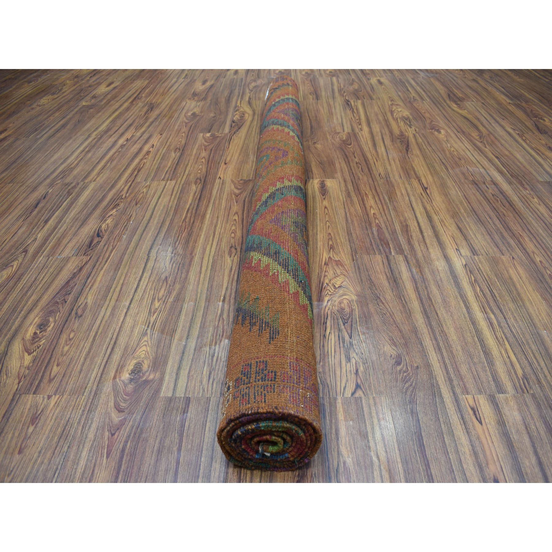 Hand-Knotted 6'x8' Brown Colorful Afghan Baluch Hand Knotted Geometric Design Pure Wool Rug For Sale