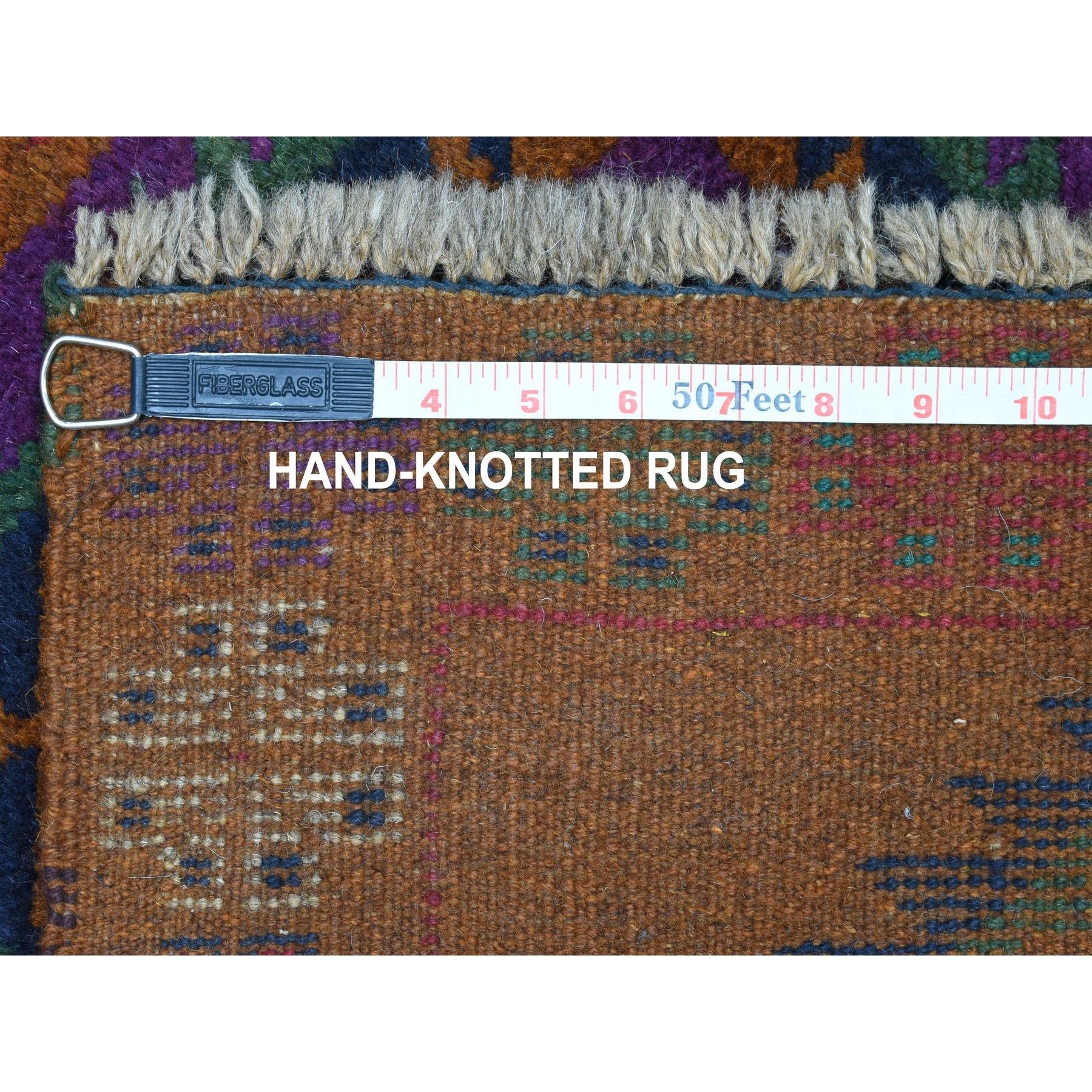 Contemporary 6'x8' Brown Colorful Afghan Baluch Hand Knotted Geometric Design Pure Wool Rug For Sale