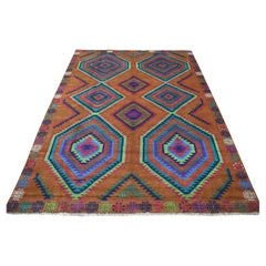 6'x8' Brown Colorful Afghan Baluch Hand Knotted Geometric Design Pure Wool Rug