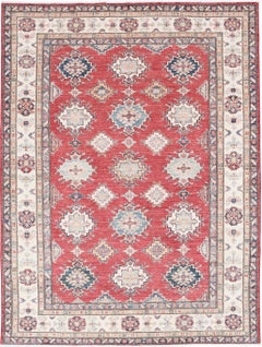 6x8 ft Hand Knotted Turkish Wool Area Rug. Red Bedroom and Dining Room Rug