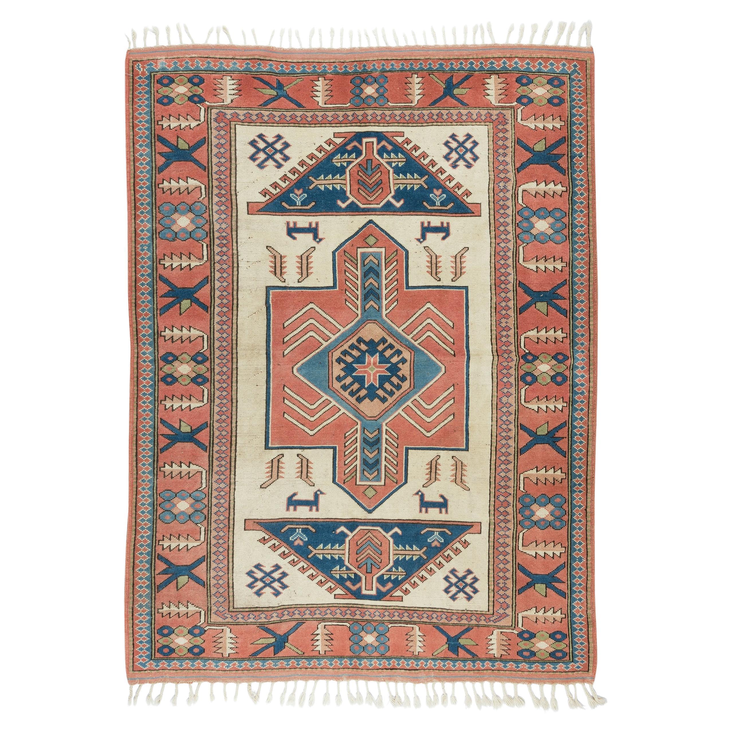 6x8 Ft Handgeknüpfter zentral- anatolischer Vintage-Teppich für Wohnzimmerdekor