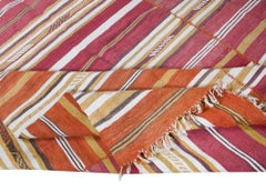 6x8 Ft Hand-Woven Anatolian Kilim, Striped Multicolor Rug, Flat-Weave, 100% Wool