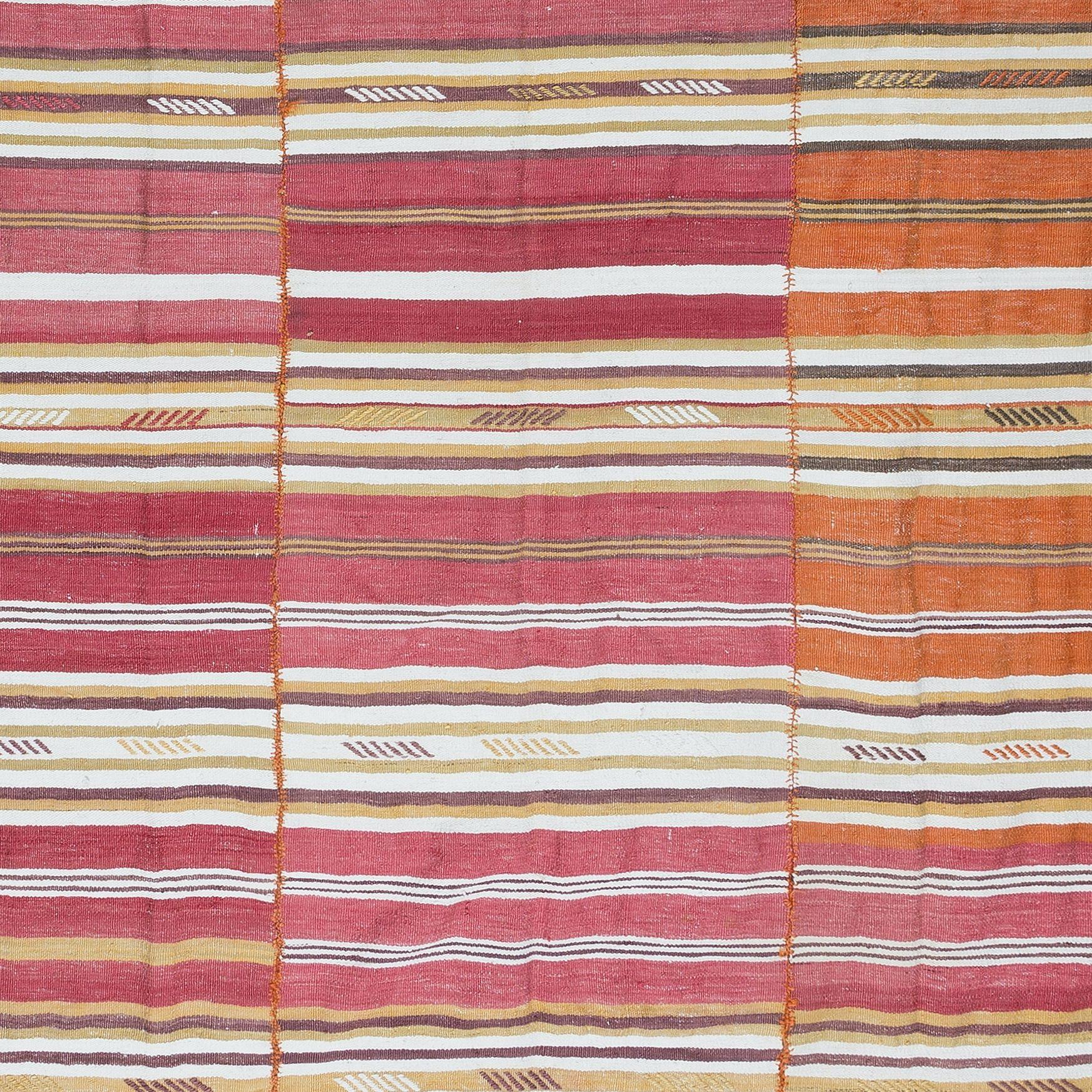 6x8 Ft Hand-Woven Anatolian Kilim, Striped Multicolor Rug, Flat-Weave, 100% Wool In Good Condition For Sale In Philadelphia, PA