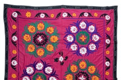 6x8 ft Handmade Bedspread. Organic Cotton Wall Hanging, 1970s Floral Tablecloth