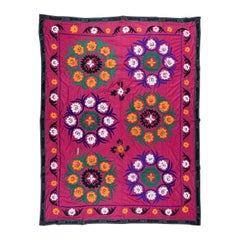 6x8 ft Handmade Bedspread. Organic Cotton Wall Hanging, 1970s Floral Tablecloth