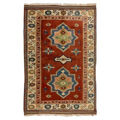 6x8 Ft New Hand Made Turkish Area Rug in Red & Beige. Entièrement en laine, poils moyens doux