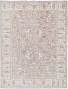 6x8 ft Traditional Handknotted Beige, Blush, Taupe Wool Rug with Floral Design