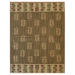 6x8 Green Flat Weave Wool Botanical Totem Geometric Modern Carpet Rug