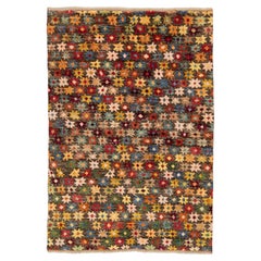 6x8 Tapis en laine nouée à la main de style Baluch Motif étoilé aux couleurs vives