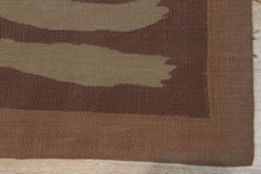 6x8 Ivory Flat Weave Wool Brushstroke Blocks Vintage Mid Century Carpet Rug