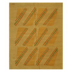6x8 Ivory Flat Weave Wool Striped Block Motif Geometric Modern Carpet Rug