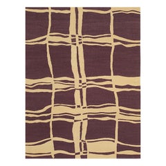 6x8 Purple Flat Weave Wool Wavy Gridwork Geometric Modern Carpet Rug
