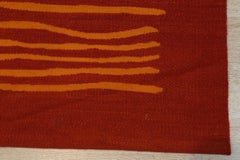 6x8 Red Flat Weave Wool Wavy Ochre Lines Geometric Modern Carpet Rug