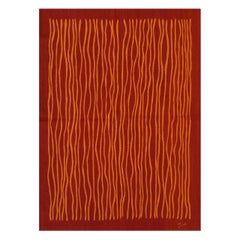 6x8 Red Flat Weave Wool Wavy Ochre Lines Geometric Modern Carpet Rug