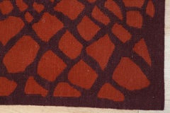 Tappeto vintage in lana biologica a trama piatta, giallo, 6x8, con motivo a tasselli, stile metà secolo